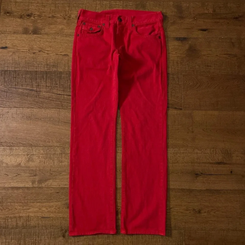 True Religion Ricky Relaxed Straight Mens 31 Red Streetwear Flap Pocket Jeans
